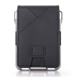 Fashion Rfid Aluminium Metal Genuine Leather Bifold Wallets for Men Women ID Bank Card Holder Slim Front Pocket Wallet Card Case326g