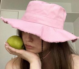 Woman Wide Brim Hats Summer Bucket Hat Casquette Designer Basketball Cap Vacation Roughedge Rope Sun Visor Hat Pink Color New 2202475666