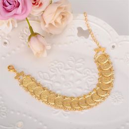 coin 18 K Solid Fine G F Gold Islamic Muslim Bracelet Women Men Arab Country Middle Eastern Jewelry2372