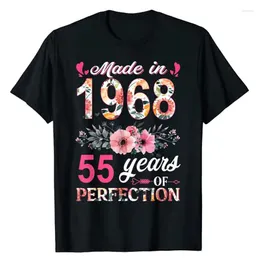 Women's T Shirts Made In 1968 Floral 55 Year Old 55th Birthday Gifts Women T-Shirt Flowers Print Graphic Tee Tops Mother's Day Mama Mom