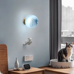 Modern Moon Astronaut Cartoon LED Wall Lamp Children's Room Aisle Light Background Creative Bedside Sconces Home Decor Lighting 231225