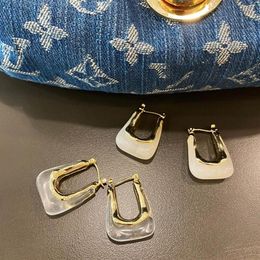 Hoop & Huggie AOMU 2021 Retro Transparent Colourful Resin Geometric Water Drop U C-shaped Earrings For Woman Party Travel Jewellery G2655