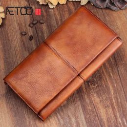 Bags Aetoo Men's Handmade Leather Long Wallet Retro First Layer of Leather Zipper Men and Women Handbag Couple Vintage Bag