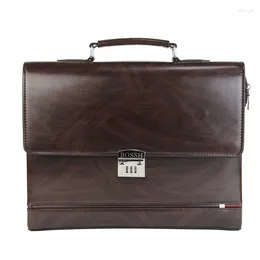 Briefcases MANET Male Business Shoulder Briefcase Bring Password Lock Computer Leather 15" Laptop Messenger Office Bags Handbag For Men
