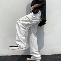 Men's Pants Men Quick Drying Cargo Mid-Rise Fashion Vintage Straight Wide Leg Solid Colour Casual Trousers Daily Clothing