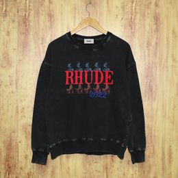 Vintage Rhude Pullover Sweatshirt Sweater Long Sleeve Black Hip Hop Jumper Casual Jacket Size S-XXL