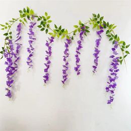 Decorative Flowers Simulated Wisteria Flower Strips Fake Rattan Wedding Party Decoration Wall Hanging Ceiling Scene Layout Indoor Outdoor