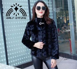 Jackets Real Natural Genuine Mink Fur Coat with Diamonds Button Women Fashion Black Colour Jacket Outwear Custom Any Size