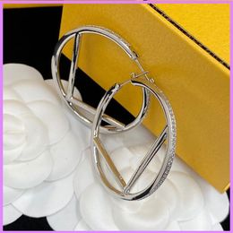 Women Gold stud Earrings Designer Jewelry Fashion Hoop Earring With Diamonds F Letter silver Ear Studs Ladies For Party277B
