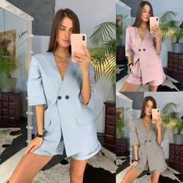Women's Tracksuits Pant Suit For Mother Of The Bride Ladies Solid Colour Short Sleeve V-Collar Leisure Tops Shorts Ski Gear
