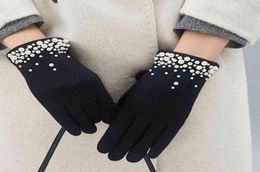 Female Luxury Wool Warm Full Finger Pearl Gloves Winter Touchscreen Mittens Women Rabbit Cashmere Thicker Driving Gloves H58 J22075244748