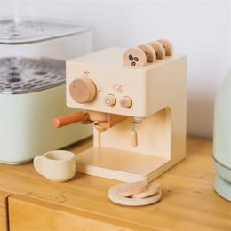 Wooden Simulation Coffee Machine Toy Kid Pretend To Cook Cutting Fruit Kitchen Coffee Machine Toy Baby Early Education Fun Gift 231225