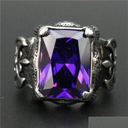 Band Rings 3Pcs Lot New Design Huge Purple Rhine Stone Ring 316L Stainless Steel Fashion Jewellery Flower Cool Ring243D Drop Delivery Otah3