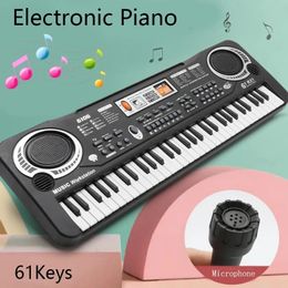 キッズエレクトロニックピアノキーボードポータブル61キーマイク付きキーエデュケーションおもちゃ楽器ギフトチャイルド初心者231225
