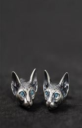 S2565 Fashion Jewellery Vintage Cute Men039s Women039s Silver Colour Sphinx Hairless Cat Stud Earrings7954276