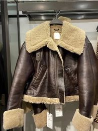 LY VAREY LIN Winter Moto Biker Pu Short Coat Women High Street Zipper Faux Lamb Leather Jacket Lady Thick Warm Outwear 231225