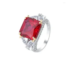 Cluster Rings Spring Qiaoer 925 Sterling Silver 12 12mm Emerald Pigeon Blood Ruby Square Ring For Women Vintage Jewellery Luxury Nordic Gift