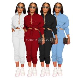 2024 Designer Women Tracksuits Fall Winter Sweatsuits Long Sleeve Turn-down Collar Shirt and Pants Two Piece Sets Solid Outfits Casual jogger suits Sporswear
