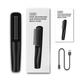 Portable Electric Ionic Hair Straightener Brush Negative Ions Hairbrush Combs Drop 231225