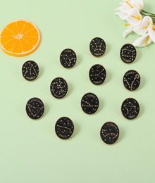 Twelve Constellations Round Brooch Pin Gold Letters Circle Alloy Corsage Badges Women Backpack Sweater Bag Hat Clothes Lapel Pin B8216370