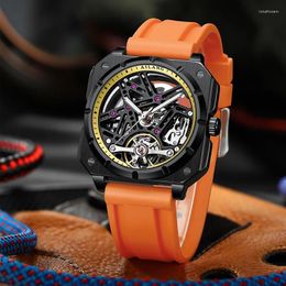 Wristwatches AILANG Square Skeleton Dial Mechanical Watches Automatic Mens Luxury Original Rubber Tourbillon Clock Watch For Men