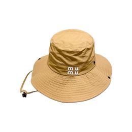 Women's bucket hat spring and summer large brim solid color sun protection,outdoor mountaineering designer drawstring design beach hats