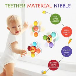 Cartoon Suction Cup Bath Toys Funny Bathing Rattles Sucker Spinner For Baby Fidget Educational Game Toy Children Birthday Gift 231225