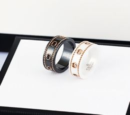 Ceramic band ring double letter jewelry for women mens black and white gold bilateral hollow G rings fashion online celebrity coup9837580