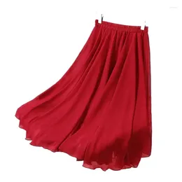 Skirts Spring Autumn Fashion Women's Chiffon Long Casual Loose High Waist Pleated Plus Size Bottoms L-6XL 7XL