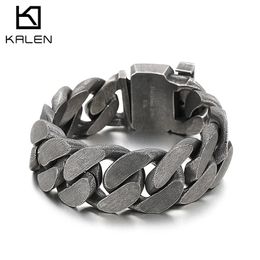 KALEN Vintage Heavy Mens Stainless Steel Bracelet Matte Wide Hand Wrist Chain Jewelry 3 Colors 231225