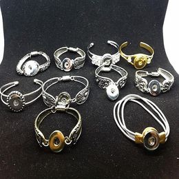 10PCs Mix assorted women's Ginger 18mm Snap Button Chunk charms plated Vintage cuff Bracelets Bangles214E