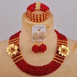 Necklace Earrings Set Wine Crystal Beaded African Jewellery For Women