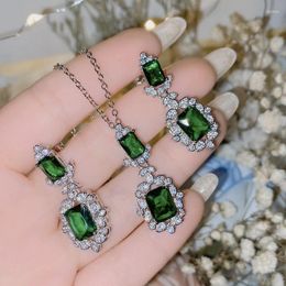 Necklace Earrings Set Versa Jewelry Foreign Trade Simulation Emerald Pendant Suit Female Plated 18k Retro Colored Treasure Factory Wholesale