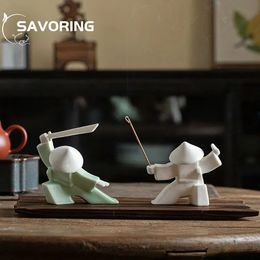 Ceramic Samurai Knight Tea Pet Gift Incense Stick Figurine Table Decoration Warrior Statue Kung Fu Ceramic Sculpture Home Decor 231225