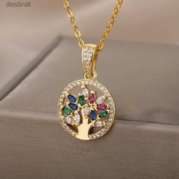 Beaded Necklaces Tree of Life Necklace for Women Stainless Steel Long Chain Pendants Necklaces 2023 Trend Choker Aesthetic Jewellery collares mujerL231225