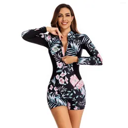 Women's Swimwear Womens Long Sleeve One Piece Swimsuit Sun UV Protection Bathing Suit For Surfing Zipper Boyleg Rashguard