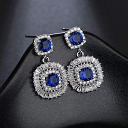 New Square Shaped Dangling Luxurious Earrings with Green Royal Blue CZ Stone For Bridal Wedding Party Jewellery Accessories Bij271O