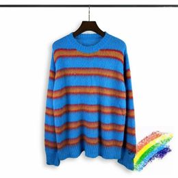 Men's Sweaters Blue Stripe Knit Mohair Sweater Crewneck Men Women Quality Casual Fashion Oversize Sweatshirts