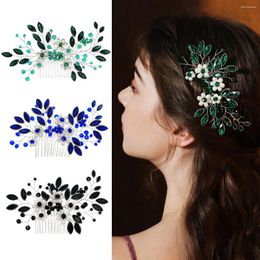 Hair Clips Wedding Accessories Flower Black Green Blue Crystal Bride Headdress Hairpin Faux Pearl Barrettes Combs