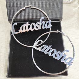 20mm100mm Custom Hoop Earrings Customize Name Twist hoop earring Personality With Statement Words Hiphop Sexy 231225