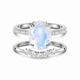 Rings S925 silver oval moonstone double layer women's ring design trend fashion simple Jewellery