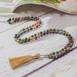 Pendant Necklaces 8mm Indian Onyx 99 Beads Knotted Necklace Islamic Muslim Tasbih Prayer RosaryL231225