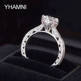 YHAMNI Brand Jewelry Original Solid 925 Sterling Silver Ring 1 ct SONA CZ Diamond Women Engagement Rings JZ072244f