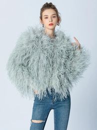 Jackets Female Real Fur Ostrich Feather Coats Long Sleeve Fur Jacket Ladies Crew Neck 100% Natural Fur Coat Women Spring Autumn Clothes