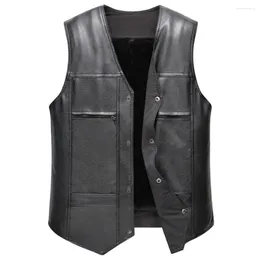 Men's Vests Casual Men Waistcoat Faux Leather Motorcycle Vest Warm Autumn Winter Sleeveless Jacket Single Breasted V-neck For Bikers