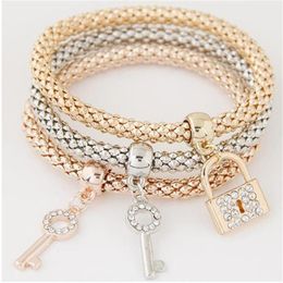 Key Locket Pendant Charm Braclets Bangles Women Layers Gold Color Bracelets For Woman Punk Pulseras Jewelry Gifts Link Chain277R