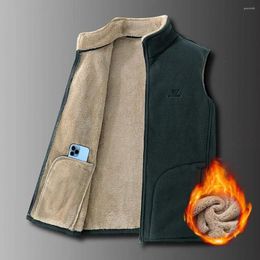Men's Vests Men Outerwear Vest Sleeveless Winter With Stand Collar Thick Plush Multi Pockets Cold For Warmth