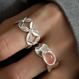 Cluster Rings BF CLUB 925 Sterling For Women Fashion Geometric Handmade Irregular Flower Pink Stone Ring Party Christmas Gift