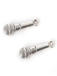 100pcslot Ancient Silver Alloy Music Microphone Charms Pendants For diy Jewellery Making findings 25x8mm5920380