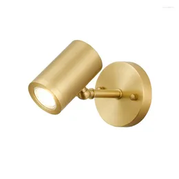 Wall Lamps Personality Real Brass LED Bathroom Living Room Bedroom Shop Adjust Lampshade Mounted Light 7W COB Bulb